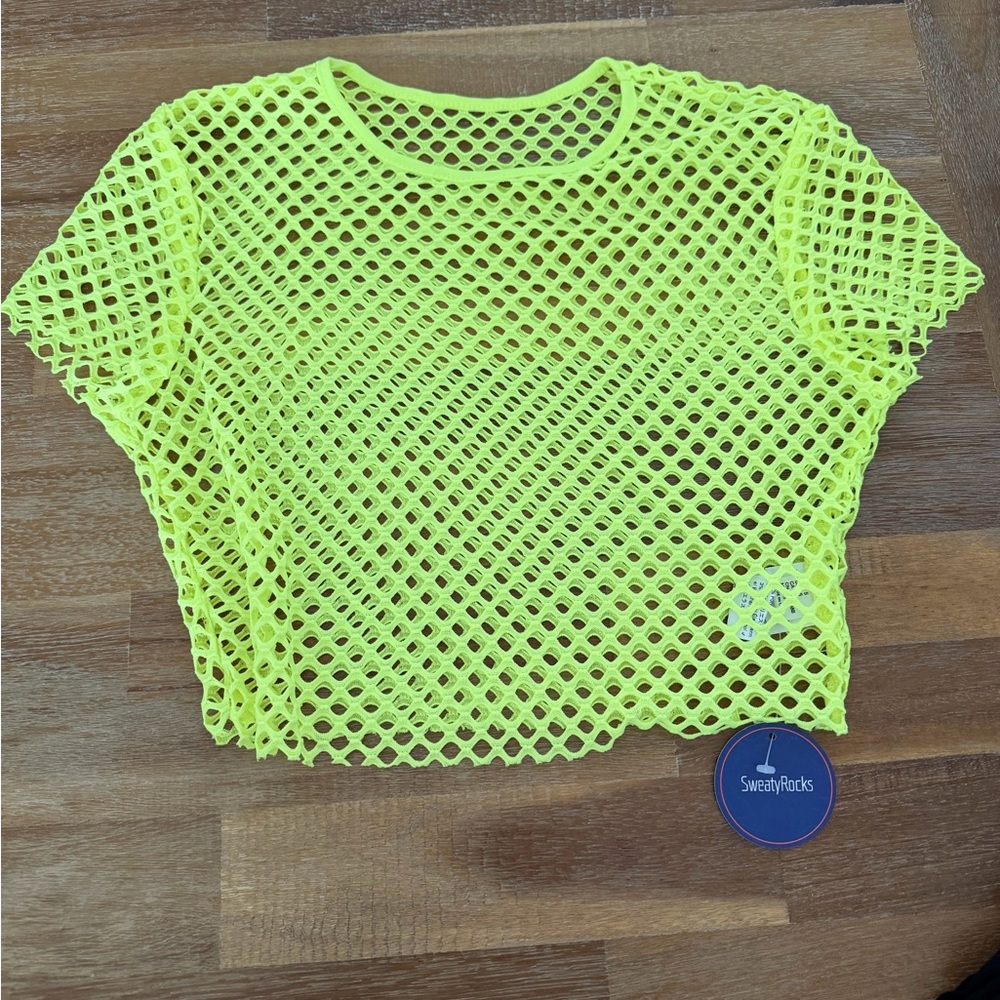 SweatyRocks Neon Yellow Mesh Crop Top